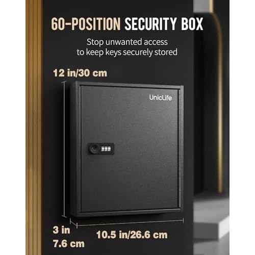 Uniclife 60 Position Slotted Key Cabinet with Combination Lock Resettable Black Digital Security Storage Box Steel Key Organizer with Slotted Racks White Key Tag Labels and Permanent Pen