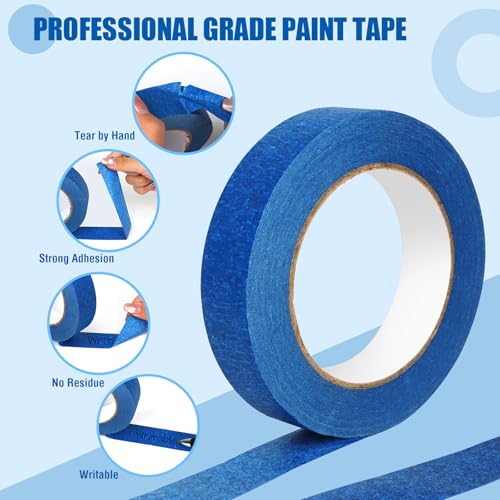20 Rolls Blue Painters Tape Bulk Pack, Painter's Tape 1-inch ¡¿ 55 yards, Multi-Surface Residue-Free Blue Masking Tape for Wall Painting, Artwork, Automotive and Packaging Labelling, Total 1100 Yards