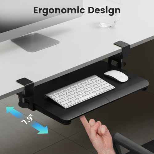 Keyboard Tray Under Desk, Slide Out Computer Keyboard & Mouse Tray with C Clamp-on Mount Easy to Install,24" W£¨Including Clamps£© X 12"D Small Size,Black