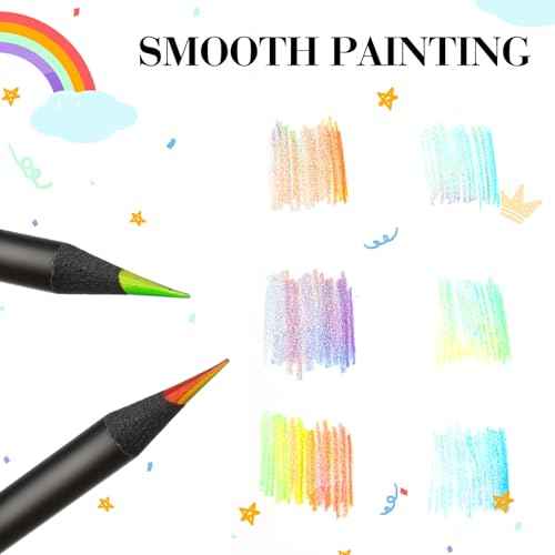 Teling 200 Pcs Rainbow Pencils for Kids, 7 in 1 Black Wooden Rainbow Multicolor Pencils Bulk School Classroom Art Supplies for Kids Adults Coloring Sketching Drawing