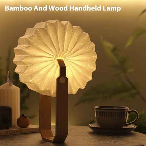 Portable Bamboo Lamp - Foldable Japanese Lantern with USB Charging, Waterproof Tear-Resistant Fiber Paper Shade, Accordion Travel Light for Home Decor Camping Gift