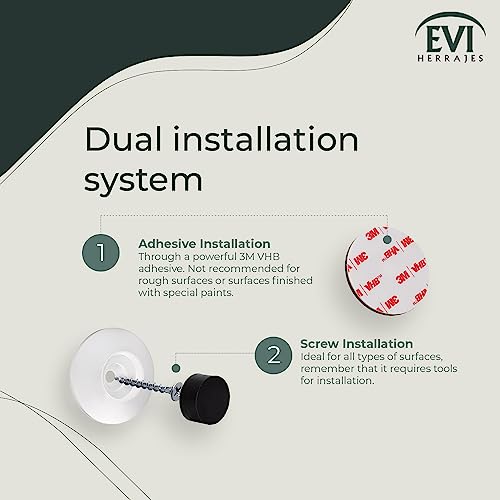 EVI Herrajes | Doorstop for Wall Placement | 45 x 17 mm | Stainless Steel White Lacquered | White and Black Rubber Included | Adhesive Installation or with Screw