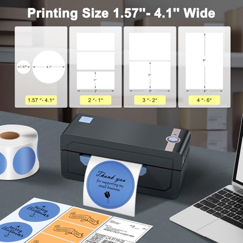 JADENS Blue Wireless Thermal Shipping Label Printer 4x6 for Shopify & Shipping
