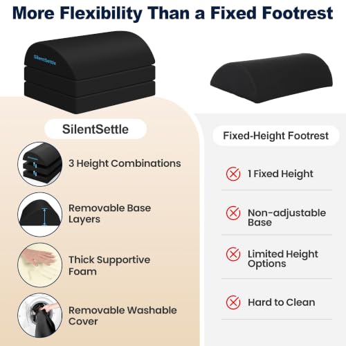 SilentSettle Foot Rest Under Desk, 3-Height Adjustable Foot Stool - Black (Large)