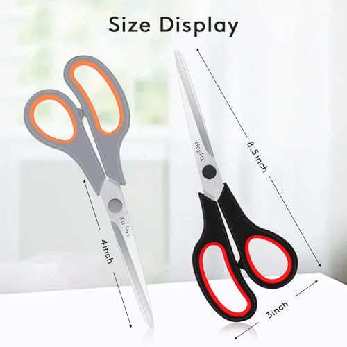 HeyPX 3 Pack 8.5" Stainless Steel Multipurpose Office & Craft Scissors - Magenta/Red/Orange