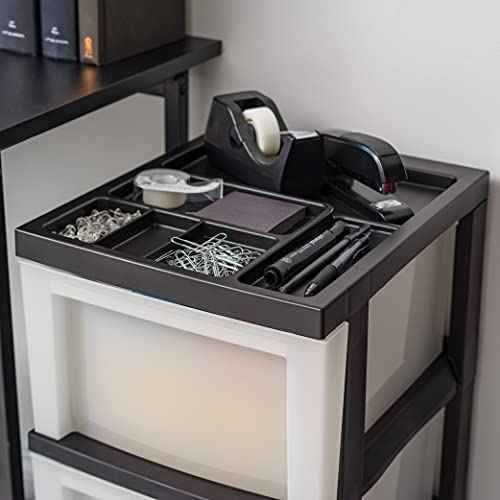 IRIS USA Plastic Drawer Storage Organizer Rolling Cart, with Wheels Casters, 3-Drawers, for Classroom Art Craft Supplies Dresser Closet Bathroom Laundry Room, Black/ Pearl