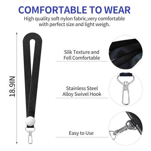 2 Pack Black Lanyards for ID Badges,Lanyard ID Holder with Metal Clasp,Bulk Neck Lanyard ID Holder for Car Keys, Card Holder, Whistle, Keychain, Wallet