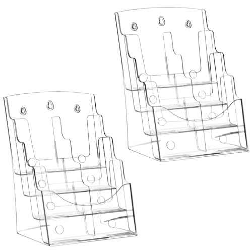 QWORK 2 Pack Acrylic Brochure Holder, 8.5 x 11 inch 4-Tier Literature Pamphlet Flyer Holder, Magazine Booklet Organizer Stand with Removable Divider