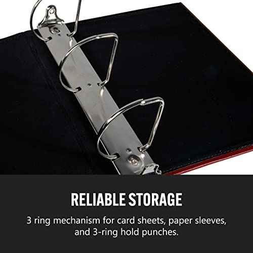 Bellagio-Italia 3-Ring XL 3" D Ring Binder, Classic Faux Leather - for Documents, File Storage, and Trading Cards - 1-Pack, Stores to 600 Pages, Black