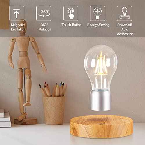 Floating Light Bulb Lamp, Magnetic Levitating Rotating Bulb Lamps, Levitating Wireless LED Bulb Desk Lamp Night Lights for Room D?cor, Cool Gifts for Christmas, New Year, Birthday