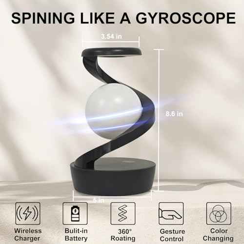 LED 360¡Æ Spiral Rotating Desk Lamp with Wireless Charger, Modern Table Lamp, Cordless Desk Lamp Rechargeable, Multicolor LED Levitating Night Light