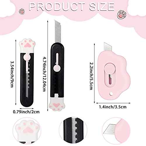 12 Pieces Cute Box Cutter Utility Retractable Knives, 6 Cartoon Kawaii Cat Claw Box Cutters Pointed, 6 Cloud Letter Opener Cardboard Envelope Slitter Knife for Office and Home Use