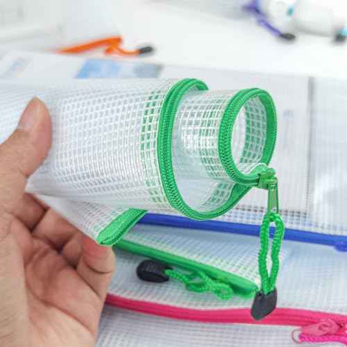 BOPART Extra Large Mesh Zipper Pouch Bags - 24pcs, 16.9x12 Inches Board Game Storage & Organization. A3 Plastic Zip File Bag with Label Pocket for Office, School, Projects & Puzzles