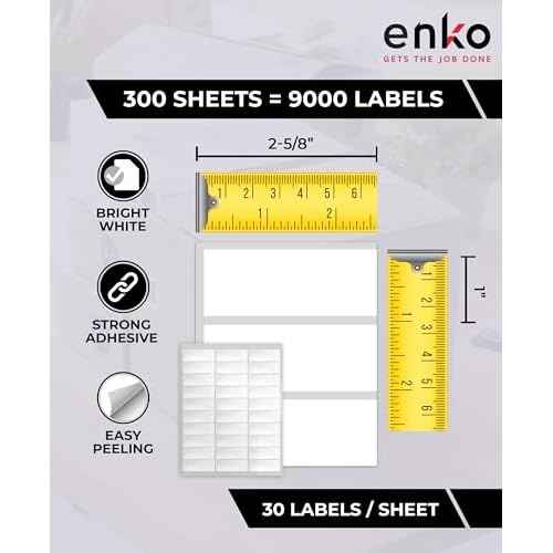 enKo 1 x 2-5/8 Inch 30 Up Return Mailing Address Labels White Printable FBA Labels (300 Sheets, 9000 Labels)