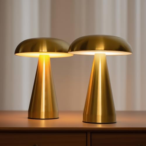 Portable LED Desk Lamp, 5000mAh Rechargeable Battery, 3-Color Touch Control, Cordless Table Lamp with Stepless Dimming, Modern Bedside Lamp for Bedroom, Living Room, and Dining Room (2-Pack Gold)