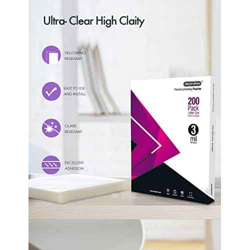 Thermal Laminating Pouches, 3mil Laminating Sheets, 8.9x11.4 Inches, Letter Size, HeatSeal, Clear (200pack)