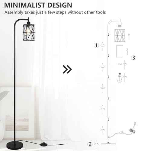 Black Floor Lamps for Living Room£¬Standing Lamp with Clear Glass Lampshade and Metal Frame£¬Industrial Tall Lamp for Bedroom£¬Modern Standing Floor Lamp for Office, Study Room Corner£¨LED Bulb Included£©