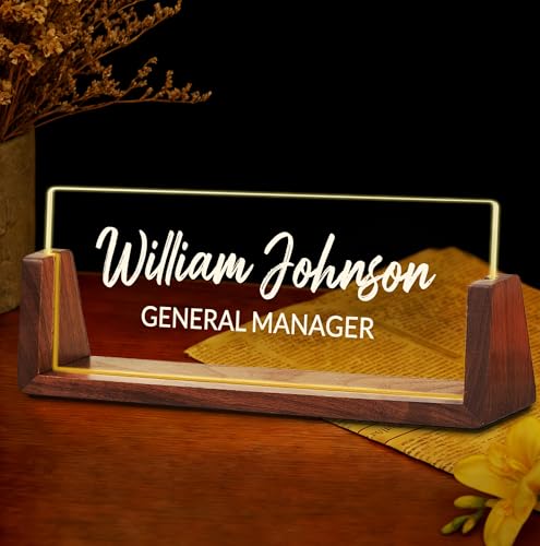 Custom Name Plate for Desk - Classic Acrylic Office Accessories with LED Base