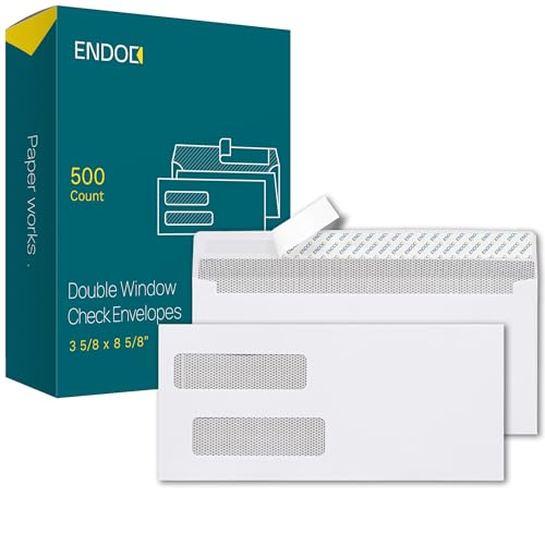 EnDoc 500 Pack #8 Double Window Business Envelopes Self Seal for Checks