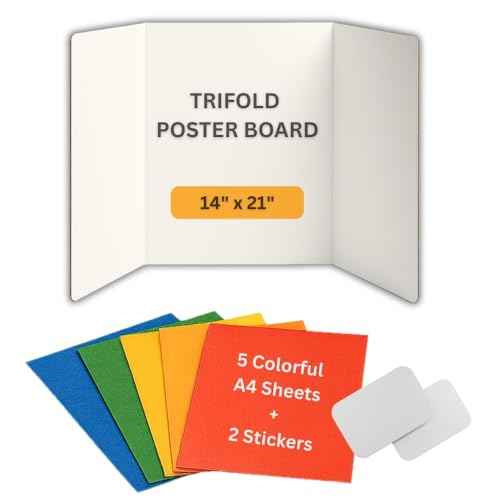 Trifold Poster Board 14"x21" Corrugated Display Board with Bonus 5 Colored A4 Sheets & Label, White Front Kraft Back Perfect for School Projects, Business Presentations, Science Fairs (White)
