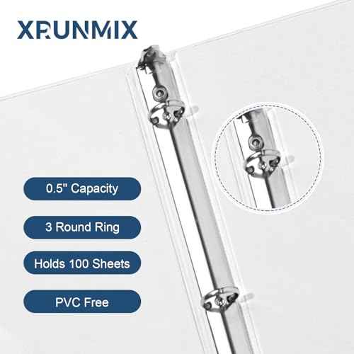 0.5-Inch 3-Ring-Binder with Pockets, 1/2'' Basic Binders 1-inch View Round Binders Holds 100 Sheets US Letter Size 8.5'' x 11'' - Bundle Packs Perfect for Home, Office, and School (0.5-inch)