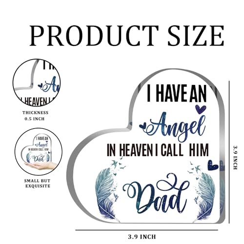 Dad Angel Sympathy Memorial Gift Heart Acrylic Paperweight - Loss Remembrance Keepsake