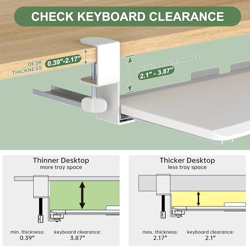 Extra Large Keyboard Tray Under Desk - Slide Out with Sturdy C-Clip Mount System, 31.5" (35.8" Including Clamps) x 11.8" Put-Out Keyboard Tray Computer Drawer for Ergonomic Typing, White