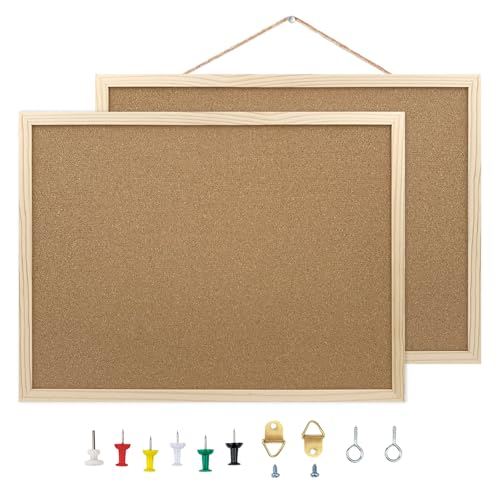 2 Pack Cork Bulletin Boards 15.7x11.8 inches with Oak Frame for Office Home School