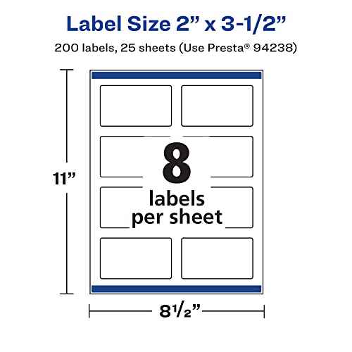 Avery Durable Waterproof Rectangle Labels, Sure Feed Technology, 2" x 3.5", 200 Total, Oil and Tear-Resistant Waterproof Labels, Print-to-The-Edge, Laser/Pigment-Based Inkjet Printable