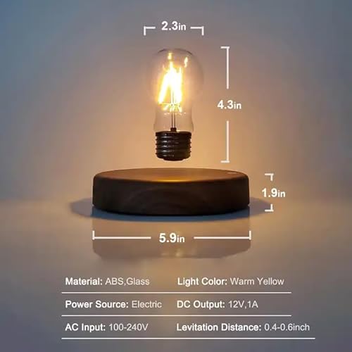 Levitating Floating Light Bulb, Magnetic Levitation Wireless Bulb Lamp, Gravity Lamps, Magnetic Levitating Decor& Display for Room and Office, Unique Tech Gift and Toy.