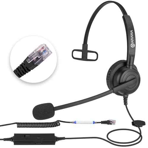 Arama Upgraded Yealink Phone Headset with Microphone Noise Cancelling, RJ9 Office Telephone Headsets Compatible with Yealink T20P T21P T26P T23G T46G T48G Avaya 1608 9608 9611 Grandstream (A600Y1)
