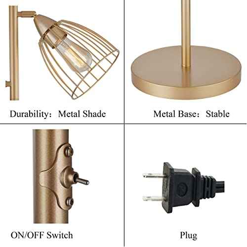 WOXXX Industrial Floor Lamp for Living Room Bright Lighting Tall Stand Up Lamp Farmhouse Rustic Modern Gold Tree Floor Lamps for Bedrooms, Office with Reading Light Standing Lamp 3 LED Bulbs Included