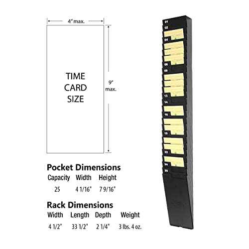 Lathem Time Card Rack Expandable System, 25 Pockets, Durable Construction with Mounting Hardware, Holds up to 9 Inch Cards, Black (25-9EX)