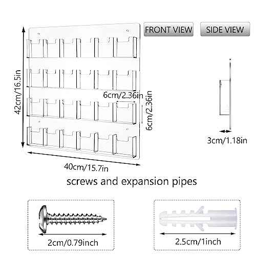 Ripeng 24 Pocket Vertical Business Card Holder Wall Mount Clear Sticker Display Rack Acrylic Business Card Holder Display Vertical Multiple Clear Acrylic Organizer for Home Office Wall