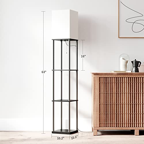 SUNMORY Black Square 4-Tier Shelf Floor Lamp with Shelves, Adjustable Color Temperature