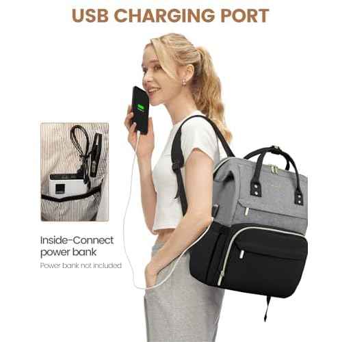LOVEVOOK Laptop Backpack for Women Fashion Business Computer Backpacks Travel Bags Purse Doctor Nurse Work Backpack with USB Port, Fits 17-Inch Laptop Grey Black