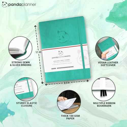 Panda Planner 2025-2026 Undated Weekly Planner, To Do List Notebook with Habit Tracker, 8¡± x 11¡±, 53 Weeks, Daily Weekly Monthly Overview for Home, School, Office, Turquoise