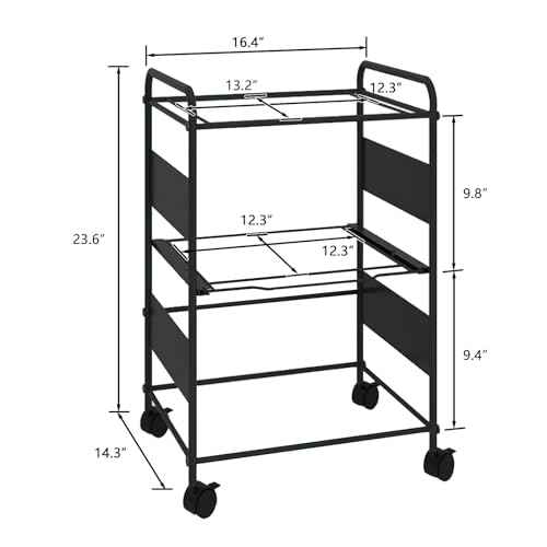 PUNCIA 2-Tier Metal Rolling File Cart with Wheels and Hanging Files for Letter Size - Movable Pull-Out Folder Rack Drawer Cabinet for Home Office