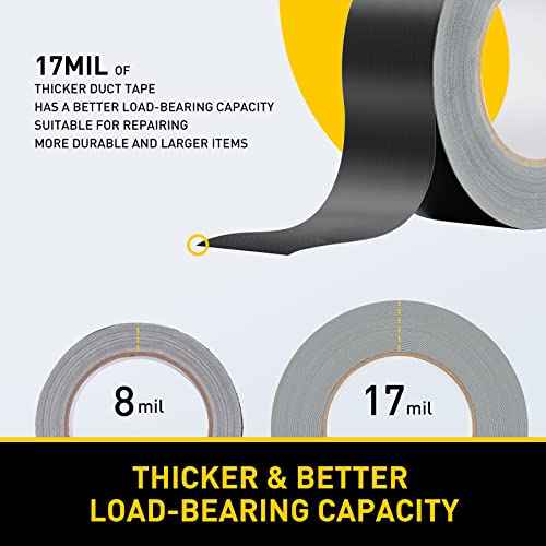 Lichamp 6 Rolls Heavy Duty Thicker Black Duct Tapes, 17 mil No Residue Duct Tape for Packaging Taping Sealing Repairing Tying, Wide Tape for DIY or Commercial Use, 2 Inches x 25 Yards, B206BK