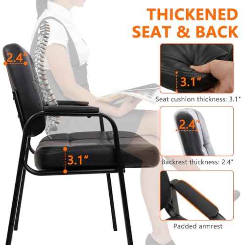 CLATINA Big & Tall 500 lbs Waiting Room Guest Chair, Leather Office Reception Chair No Wheels with Padded Arms for Elderly Home Desk Conference Room Lobby Side Salon Clinic, Black(4 Pack)