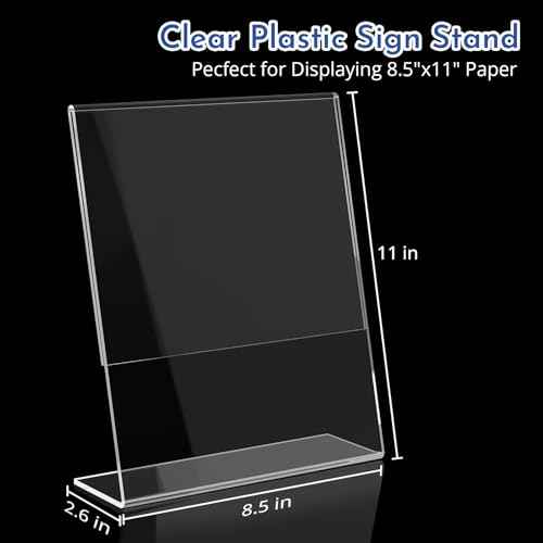 12 Pack Acrylic Sign Holder 8.5 x 11, Clear Desktop Acrylic Display Stands, L Shape Sign Holder, Plastic Flyer Stand for Displaying Posters Picture Flyers Menu