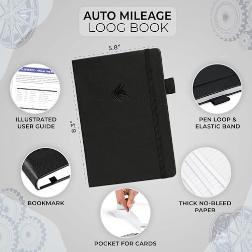 Clever Fox Auto Mileage Log Book, A5 (5.8x8.3in) Black, Pack of 2 – 1,674 Entries