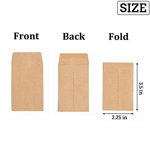 Peony Man 200 Pack 2.25x3.5 Inch Kraft Self-Adhesive Envelopes for Seeds Coins Stamps