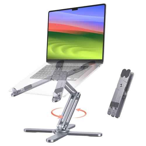 OMOTON 360¡Æ Rotating Laptop Stand Riser for Desk, Ergonomic Foldable Computer Stand Adjustable Height Angles for Collaborative Work, Easy Storage Fit Macbooks,All Laptops up to 16 inches, Space Grey