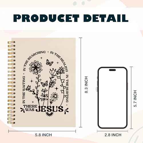 BearCake Boho Floral Christian Notebook Journal, Christian Gifts for Women, Bible Notebooks for Note Taking, Bible Journaling Notebook, There Was Jesus Hardcover Spiral Notebook 5.5x8.3