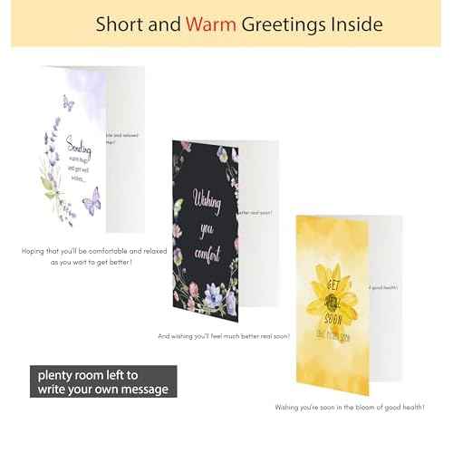 24 Pack Floral Get Well Cards with Self-adhesive Envelopes, 4"x6" Boxed Prefilled Greeting Note Cards to Friends, Relatives or Loved One, 24 Unique Designs