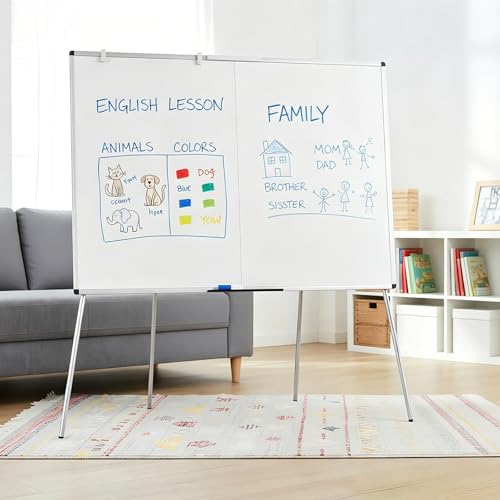 VIZ-PRO Magnetic Whiteboard Easel Foldable 48x36 Inches, Adjustable Stand