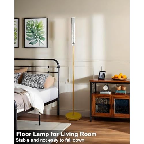 Lightdot 68IN LED Floor Lamp for Living Room, Modern Standing Tall Lamps with Crystal Lamp Head, Aquarium Night Light with Foot Switch, Mid Century Industrial Floor Lamp for Bedroom/Office-Gold