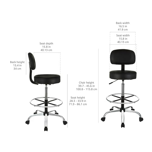 Amazon Basics Adjustable Drafting Bar Stool with Back Support, 360° Swivel, Black