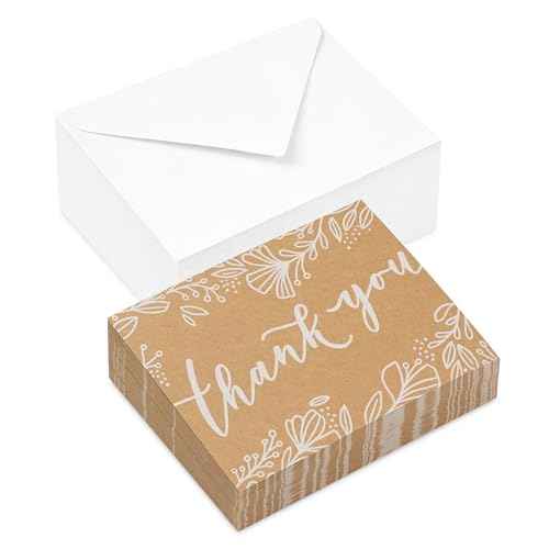 Hallmark Bulk Kraft Thank You Notes (100 Blank Cards with Envelopes) for Weddings, Engagement Parties, Bridal Showers